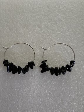 Hand Crafted Black Chip Hoop Earrings - Women Jewelry
